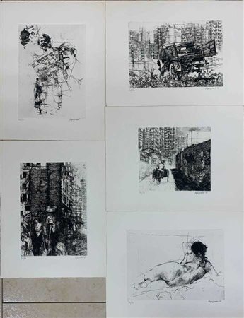 Renzo Vespignani "Sei incisioni" 
cartella editoriale contenente sei acqueforti