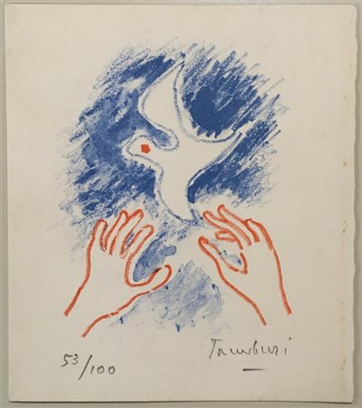 Orfeo Tamburi "Senza titolo" 1964
litografia a colori su biglietto di auguri
cm