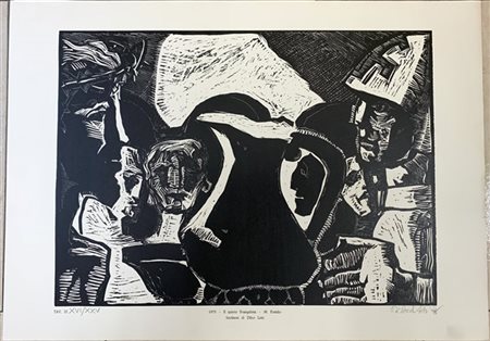 Dilvo Lotti "1975 - Il quinto Evangelista - M. Pomilio" 1976
Linoleum
cm 49,5x69