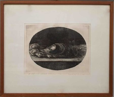 Luciano De Vita "La grande ostrica" 1956
acquaforte
(lastra cm 21,5x28; foglio c