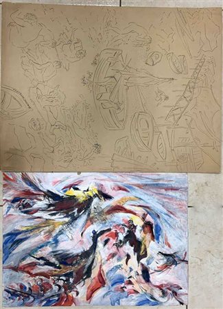 Raffaele Castello lotto composto da una tempera e un disegno a china (uno firmat