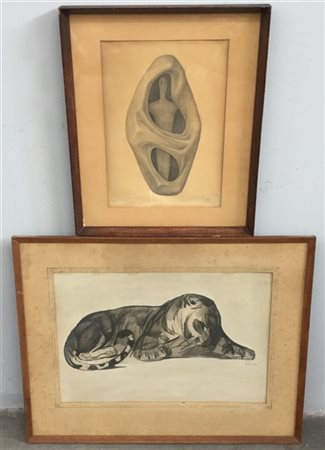 Due disegni a matita di autori, soggetti e misure differenti
In cornici (lievi