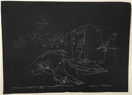 Eugenio Pardini "Omaggio a Venezia" 1966
disegno a china bianca su cartoncino ne