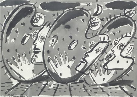 Helmut Middendorf (Dinklage 1953) 3Painters, 1986;Acquerello su carta, 55 x...