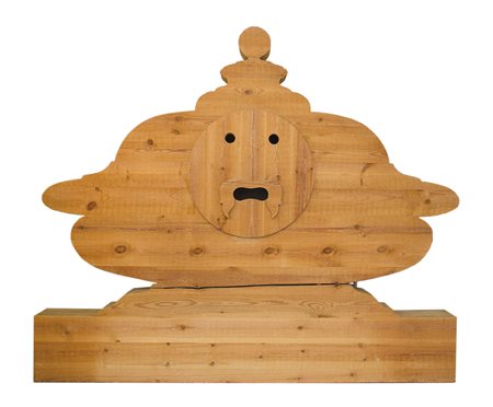 Mario Ceroli Bocca della verità, um 1972;Letto in pino russo grezzo, testata...