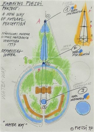Fabrizio Plessi (Reggio Emilia 1940) Water Way, 1997;Tecnica mista su carta,...