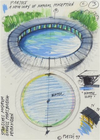 Fabrizion Plessi (Reggio Emilia 1940) Water Way, 1997;Tecnica mista su carta,...