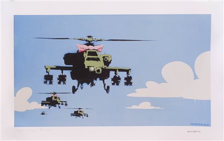 Banksy Happy Chopper, 2018;Litografia a col. su cartone, 85 x 54,5 edizione...