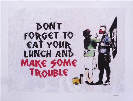 Banksy Anarchist, 2018;Litografia a col. su cartone, 65 x 85 cm, timbro a...