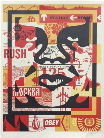 Shepard Farey (Obey) Rise above, 2019;Serigrafia a col. su carta, 61 x 45,5...
