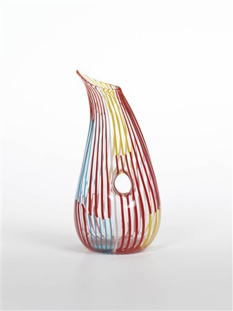 Anzolo Fuga (1915 - …) Vaso, 1955;In vetro trasparente a cannette policrome,...