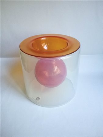 Ermanno Nason (1928) Vaso a due corpi;In vetro trasparente e arancio, 18 x 18...