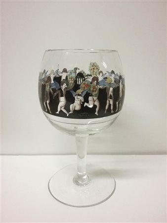 Luigi Fontana Coppa, 1939;In vetro trasparente con decorazione ad amorini...