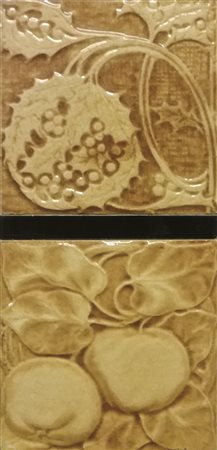 Fornace Guerra – Gregorj Due piastrelle, Primi ‘900;A motivo di frutti in...