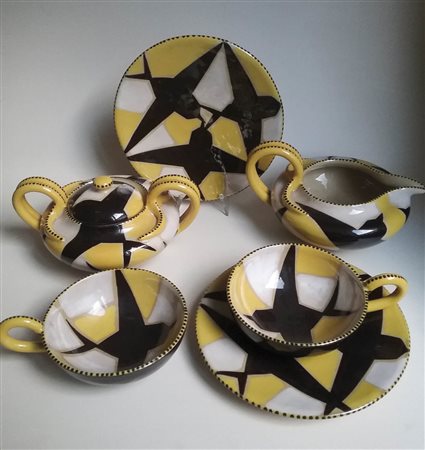 Manlio Trucco – Albissola Set di due tazze e piatti con lattiera e...