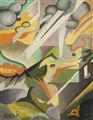 Julius Evola (Roma 1898 - 1974) Senza titolo, 1923;Olio su cartone, 50,3 x...