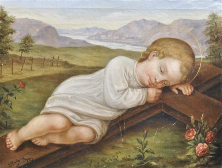 J. Pedevilla (Südtirol, 19. Jh./Alto Adige, Ottocento) Gesù bambino sulla...