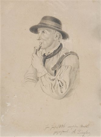 Andreas Ziegler (Frankfurt/Main 1815 – Innsbruck 1893) Contadino con pipa,...