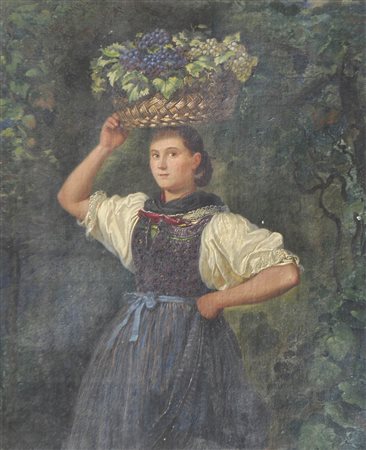 Maler um 1850 / Pittore del 1850 ca Ragazza con cesto di frutta;Olio su tela,...