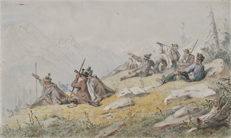 Carl Goebel (Wien/Vienna 1824 – 1899) Cacciatori in montagna, 1870...