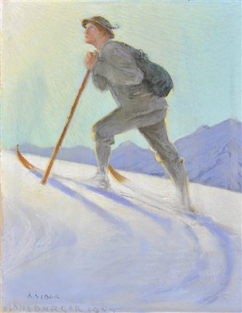 Alfons Siber (Schwaz 1860 – Hall in Tirol 1919) Sciatore, 1907;Pastello, 33 x 25