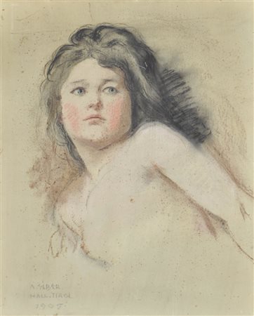 Alfons Siber Seminudo, 1905;Carboncino e gessetti colorati su carta su...