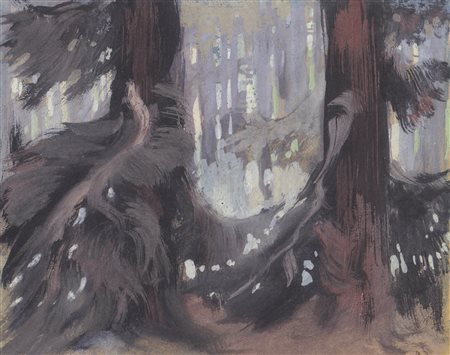 Robert Russ All’interno del bosco;Guazzo, 14,8 x 17,9 cm Firma