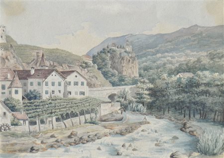 Möser Tre case lungo il Passirio a Merano, 1862 (prima della costruzione...