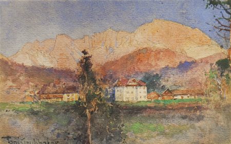 Tony Grubhofer (Innsbruck 1854 – 1935) Paesaggio nelle Dolomiti;Acquerello,...