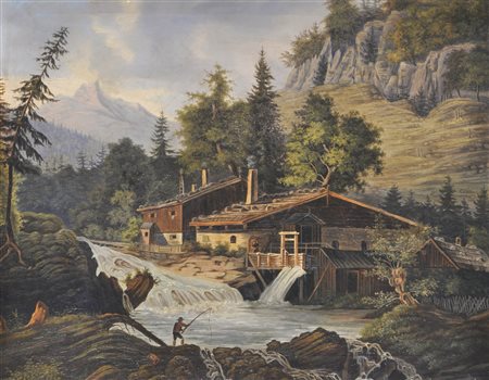 Blaas (Tirol, 19. Jh./Tirolo, Ottocento) Paesaggio alpino con mulino,...