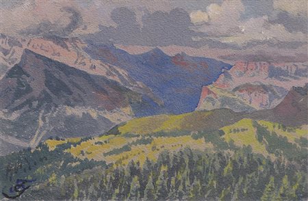 Ferdinand Gatt Palla con Col Rodella dal rifugio Seiser Alpenhaus;Acquerello,...