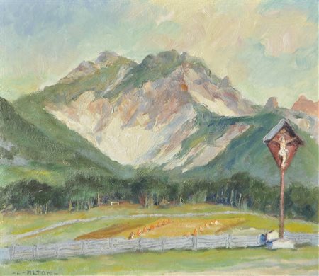 Lois Alton (Krumau 1894 – Innsbruck 1972) Paesaggio montuoso in Tirolo;Olio...