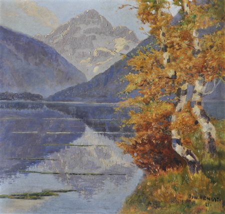 Oswald Hengst (Chemnitz 1870 – Innsbruck 1938) Lago di montagna, 1921;Olio su...