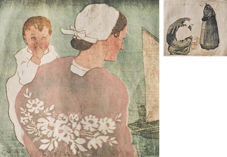 Carl Moser Donna bretone con bambino, 1923;Xilografia a colori, 42,4 x 40 cm...