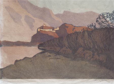 Max Sparer Castel Firmiano;Xilografia a colori, 28 x 40,5 cm firma