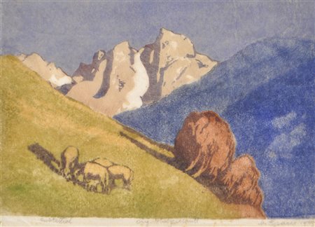 Max Sparer Val Pusteria, 1945;Xilografia a colori, 23,7 x 33 cm Firma, titolo...