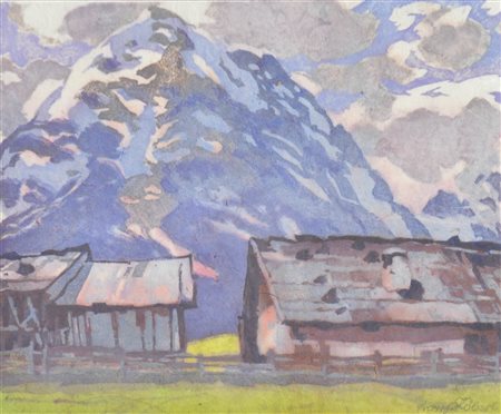 Franz Köberl (Innsbruck 1889 – 1967) Malga in Tirolo;Xilografia a colori, 19...