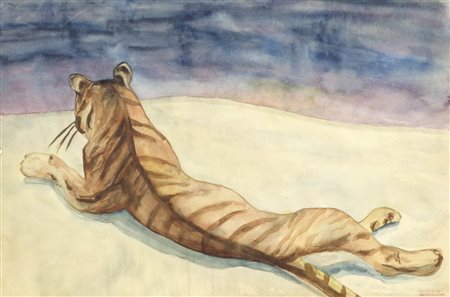 Hans Josef Weber-Tyrol (Schwaz 1874 – Meran/Merano 1957) Tigre;Acquerelllo,...