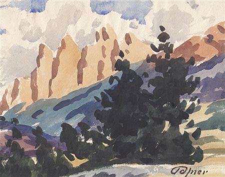 Josef Telfner Le Odle;Acquerello, 21,2 x 26,4 cm Firma