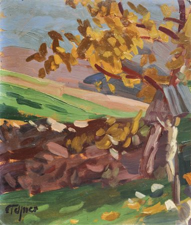 Josef Telfner Paesaggio autunnale con pilone votivo in Valle Isarco...