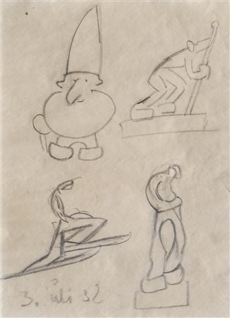 Franz Bacher Studi di sculture, 1932;Matita, 19,5 x 14,5 cm, in cornice Data