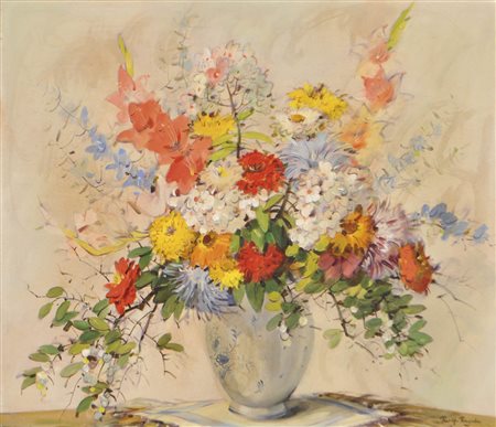 Rolf Regele (Bozen/Bolzano 1899 – 1987) Vaso di fiori;Olio su tavola, 71 x 81...