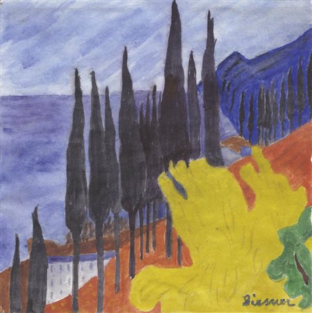 Gerhild Diesner (Innsbruck 1915 – Innsbruck 1995) Cipressi al Lago di...