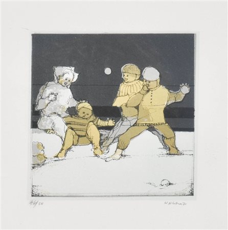Karl Plattner Gioco nella neve, 1971;Litografia, 13,5 x 13,5 cm (immagine),...