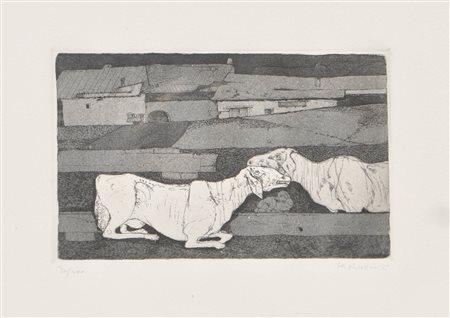 Karl Plattner Pecore in Val Venosta, 1975;Acquaforte e acquatinta, 12,2 x...