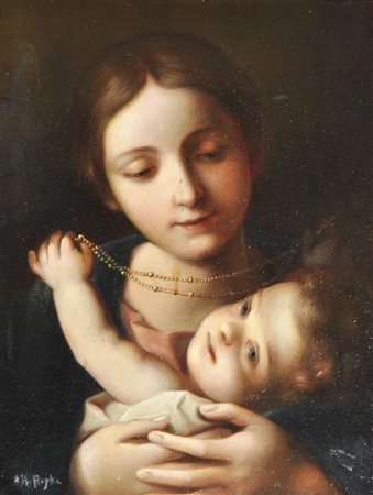 Heinrich Repke (Werne 1877 – Wiedenbrück 1962) Madre con bambino;Olio su...