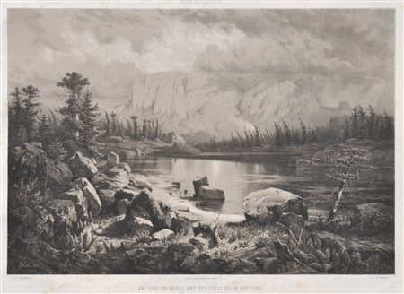 Gottfried Seelos L’area dello Sciliar e lago in Alto Adige, 1860;Album...