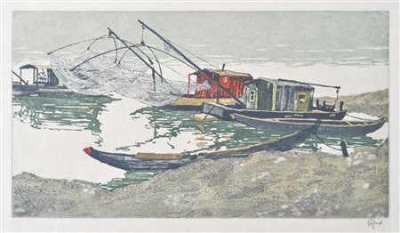 Holzschneider um 1900 / Xilografo del 1900 ca. Pescherecci al Nord;Xilografia...