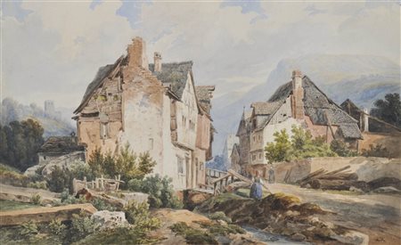 Maler um 1870/Pittore del 1870 ca. Vecchie case a graticcio;Acquerello, 30 x...