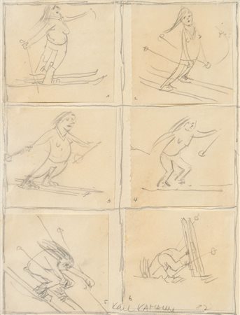 Karl Kamaun (Bozen/Bolzano 1917 – 2005) Studi di una sciatrice, 1982;Matita,...